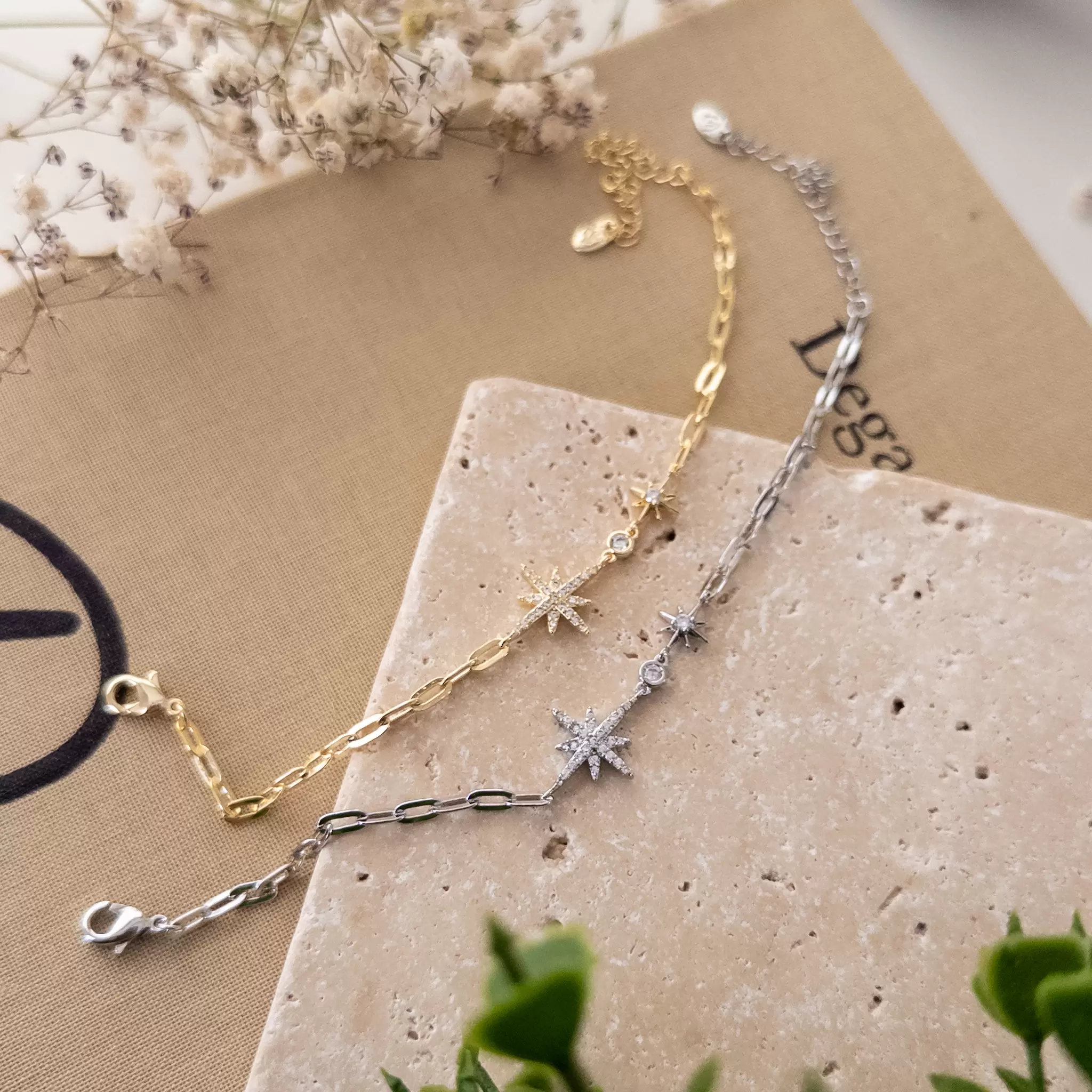 Ortası Zirkon Taşlı Kutupyıldızı Zarif Ataç Zincir Bileklik