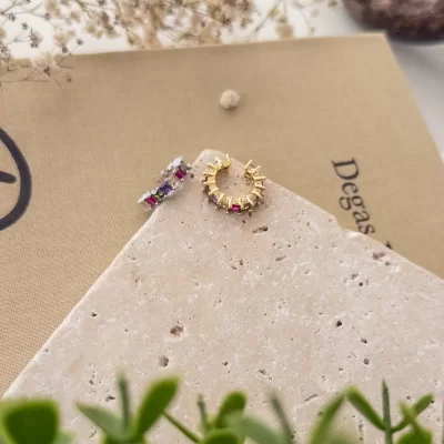 Renkli Zirkon Taş Halka Earcuff Küpe