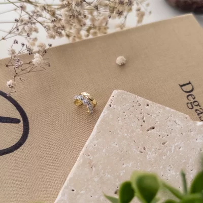 Zirkon Taş İşlemeli Çift Renk Zarif Minimal İkili Duran Earcuff Küpe