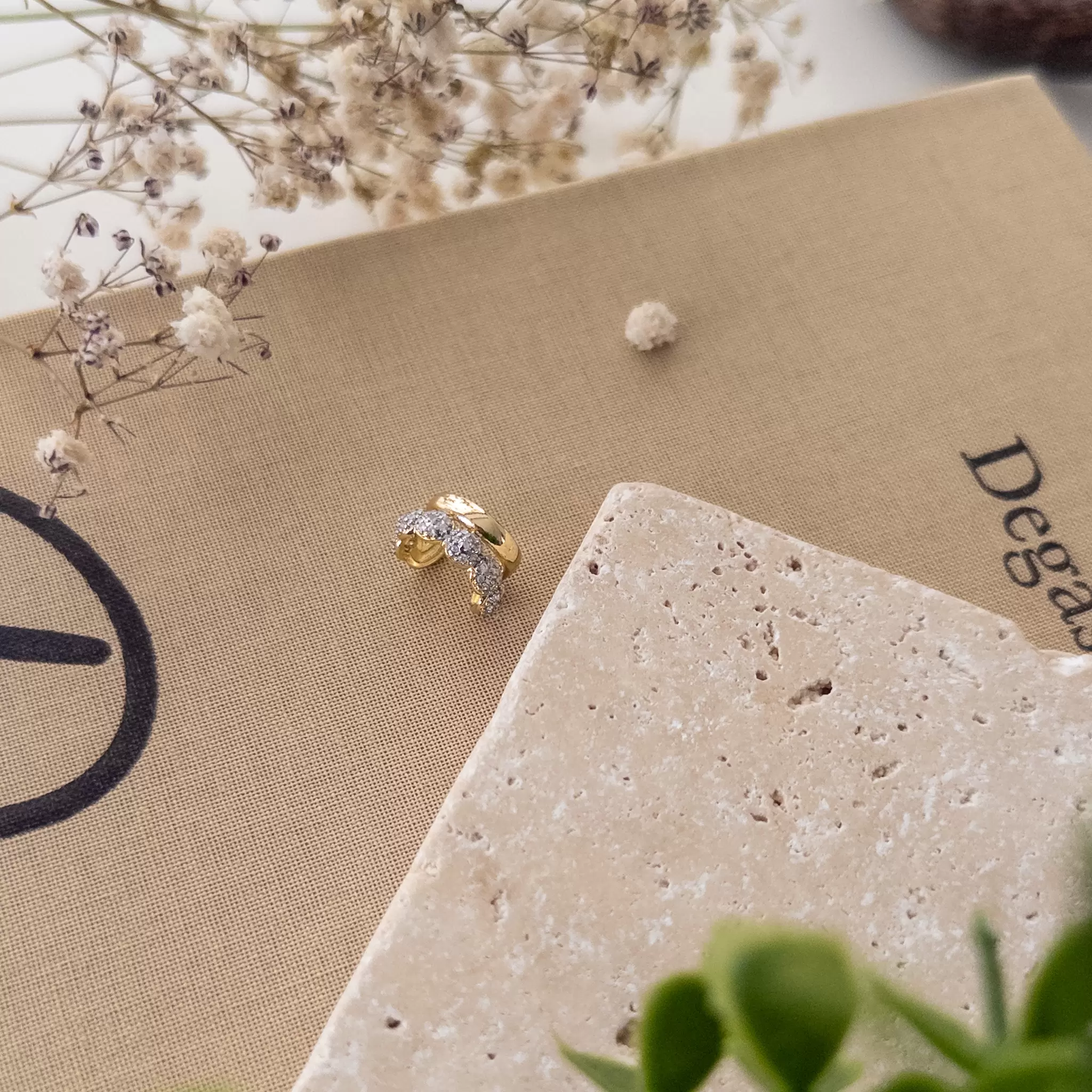 Zirkon Taş İşlemeli Çift Renk Zarif Minimal İkili Duran Earcuff Küpe