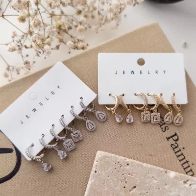 Zirkon Taş Montürlü Baget Ve Damla Taş Sallantılı Altılı Kombin Set Küpe