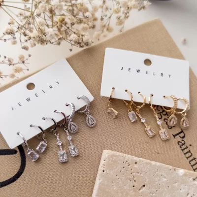 Zirkon Taşlı Baget Ve Damlataş Sallantılı Altılı Kombin Set Küpe