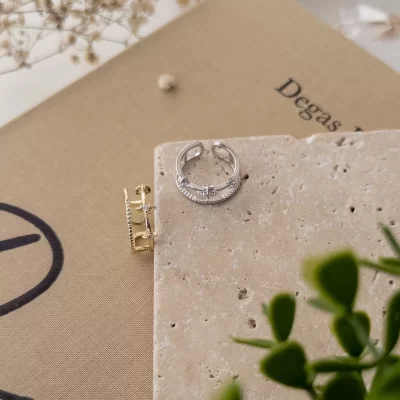 Zirkon Taşlı Kutup Yıldızı Figürlü İkili Duran Altı Açık Ayarlanabilir Yüzük