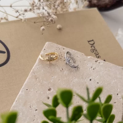 Zirkon Taşlı Kutup Yıldızı Figürlü Tasarım Earcuff Küpe