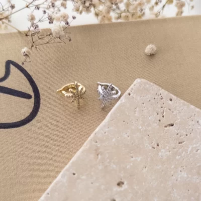 Zirkon Taşlı Kutupyıldızı Figürlü Earcuff Küpe