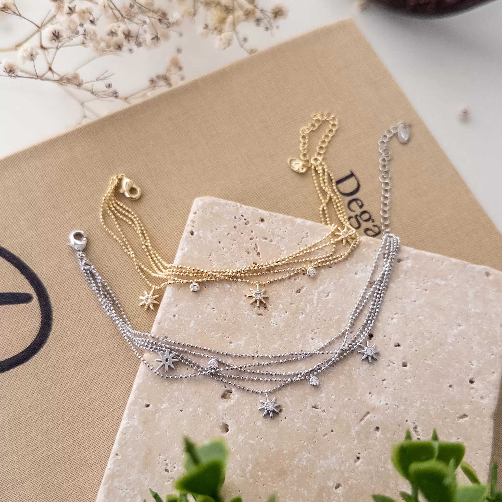 Zirkon Taşlı Kutupyıldızı Sallantılı Çoklu Top Zincirli Zarif Bileklik