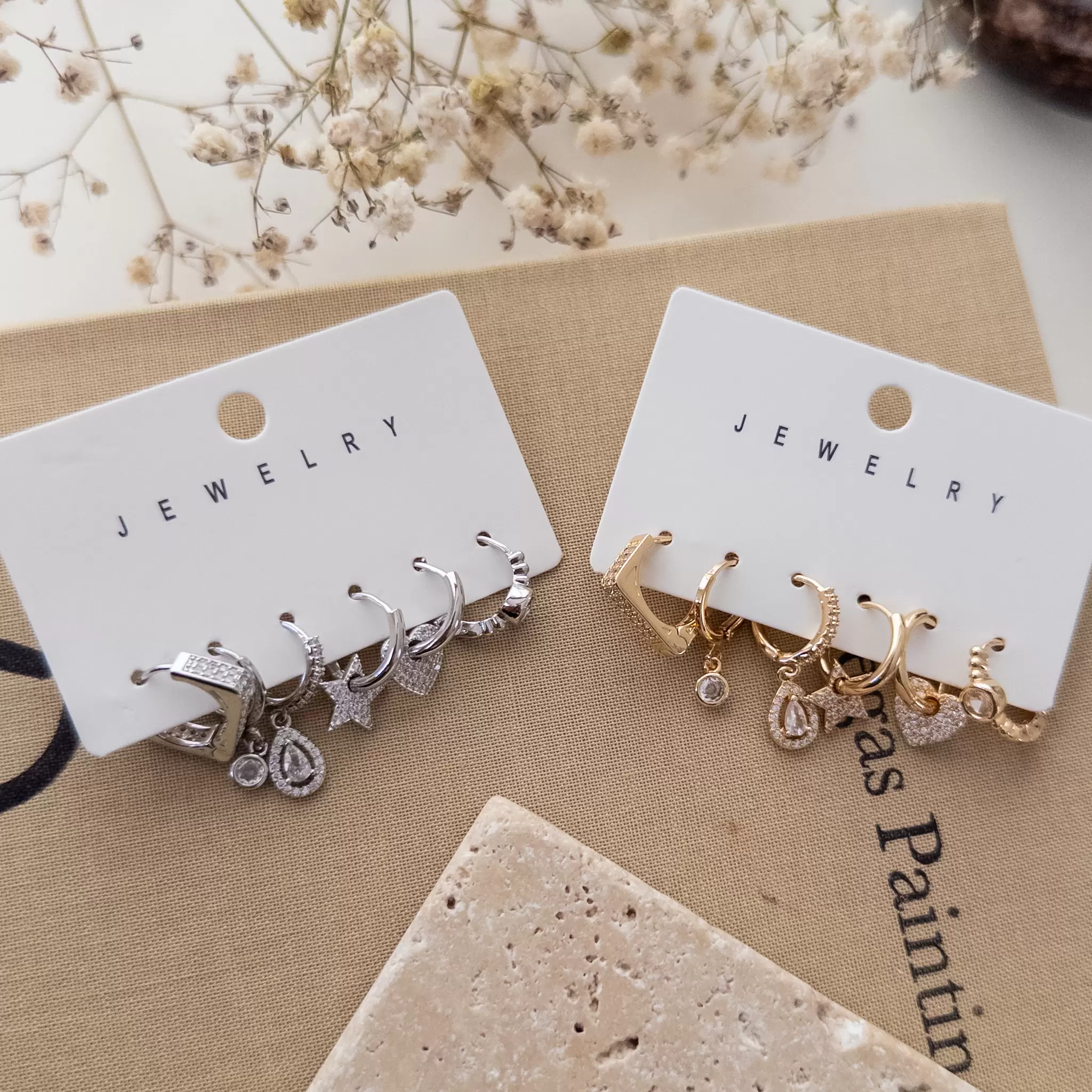 Zirkon Taşlı Tasarım Altılı Kombin Set Küpe