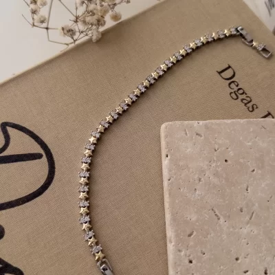 Çift Renk Zirkon Taşlı Yıldız Plakalı Tasarım Bileklik