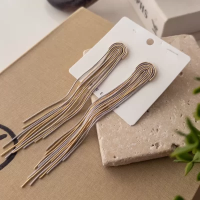 Gold Ve Gümüş Zincirli Uzun Büyük Salllntılı Tasarım Küpe