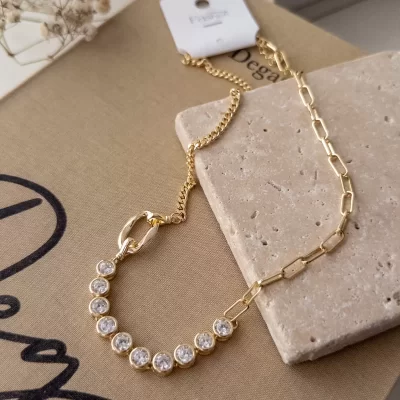 Özel Seri Yuvarlak Zirkon Taşlı Tasarım Zincir Kolye