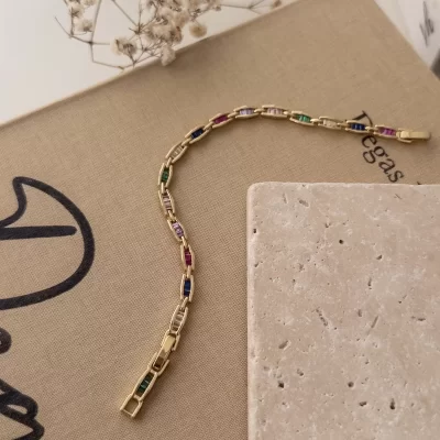 Renkli Zirkon Taş İşlemeli Tasarım Zarif Bileklik