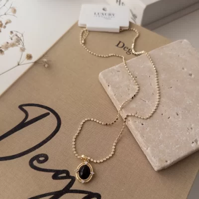 Siyah Uçlu 50cm +5 cm Ezme Zincir Kolye