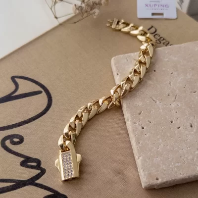 Xp Özel Seri Kilit Seri Zirkon Taşlı Kalın Gurmet Zincir Bileklik