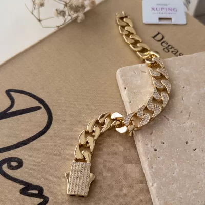 Xp Özel Seri Orta Kısmı Ve Kilit Yeri Zirkon Taş İşlemeli Kalın Gurmet Zincir Bileklik