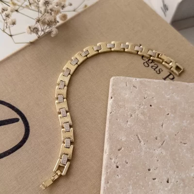 Xp Özel Seri Tırtıklı Plakalı Zirkon Taş İşlemeli Tasarım Bileklik