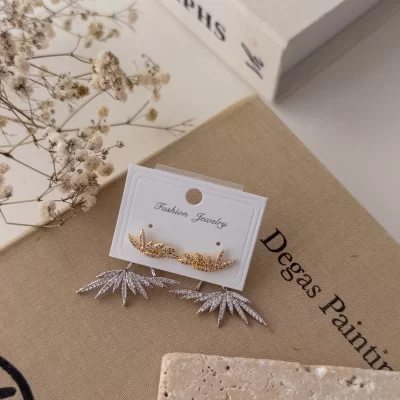 Çift Renk Zirkon Taş İşlemeli Tasarım Hayalet Küpe