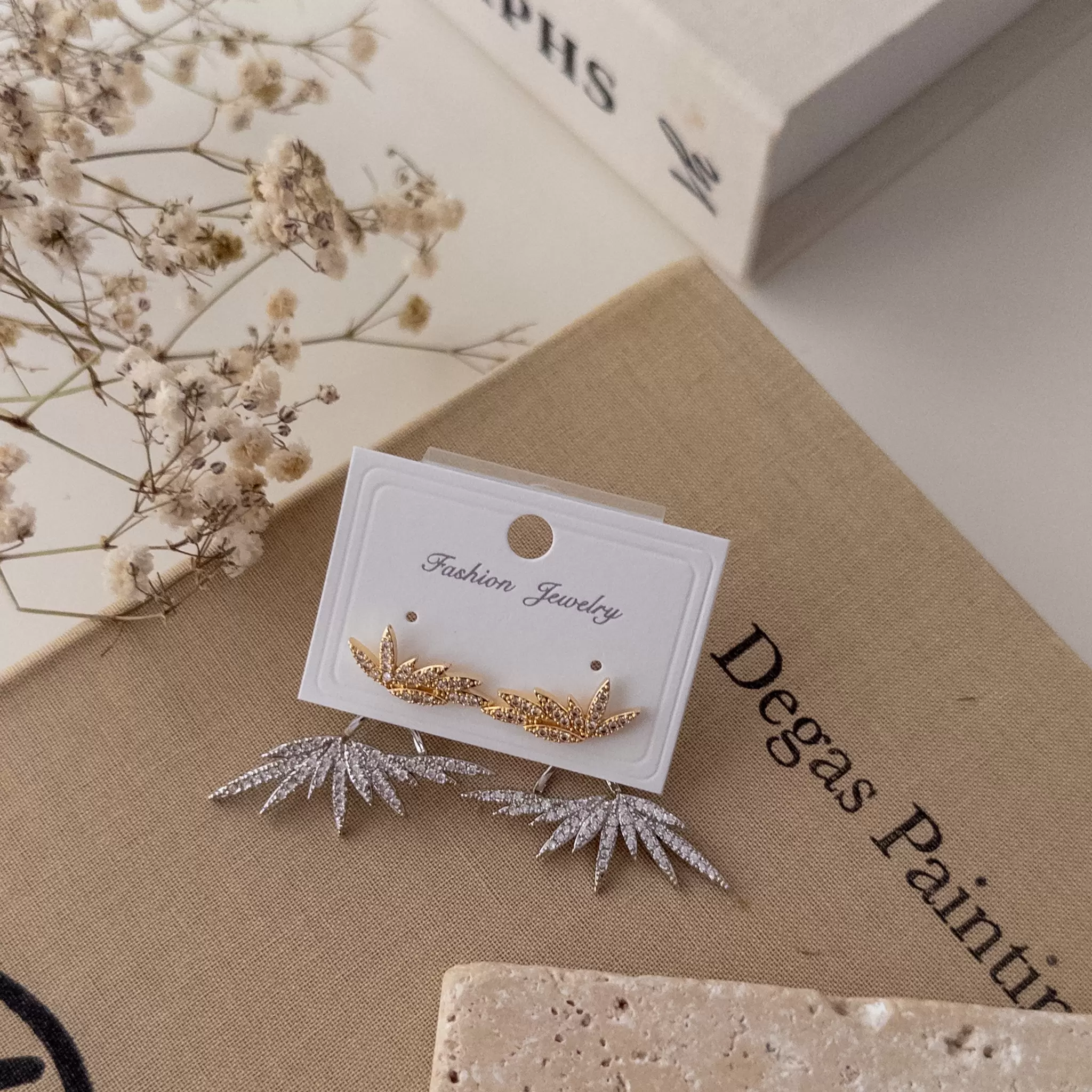 Çift Renk Zirkon Taş İşlemeli Tasarım Hayalet Küpe