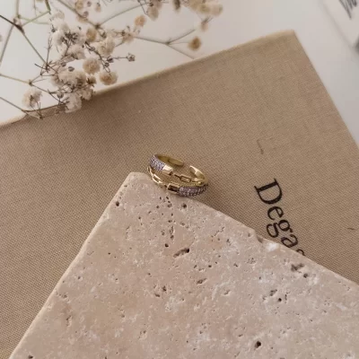 Çift Renk Zirkon Taşlı İkili Ayarlanabilir Zarif Tarz Yüzük