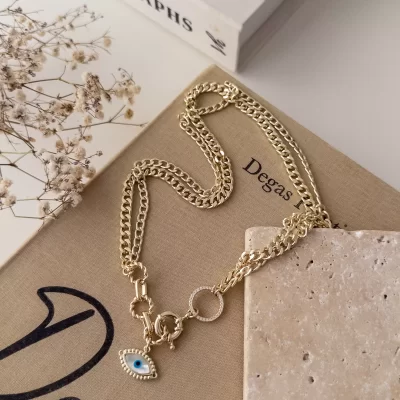 Özel Seri Zirkon Taş Detaylı Dümen Kapamalı Göz Figür Uçlu Tasarım Kolye