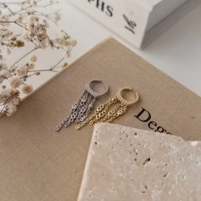 Zincir Ve Zirkon Taş Sallantılı Zarif Tasarım Earcuff Küpe