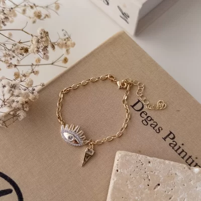 Zirkon Taşlı Göz Figürlü Tarz Bileklik