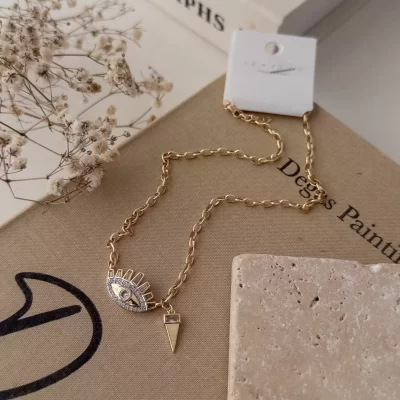 Zirkon Taşlı Göz Figürlü Tarz Kolye