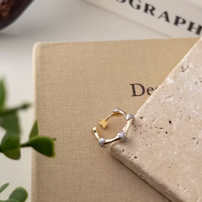 Alttan Ayarlanabilir Çift Renk Zirkon Taş Detaylı X Yüzük