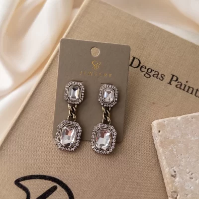 Baget Kristal Taşlı Eskitme Zincir Sallantılı Tasarım Küpe