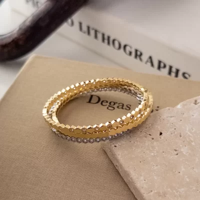 Çift Renk Ayrı Ayrı Kullanılabilen Üçlü Zirkon Taşlı Kelepçe Bileklik