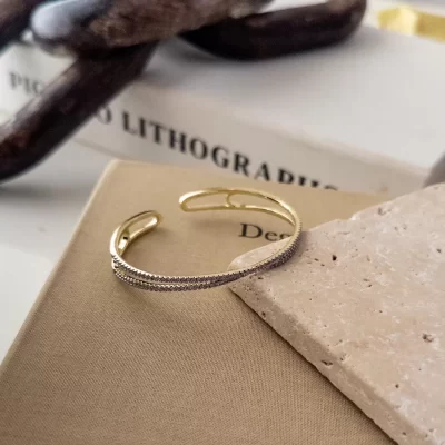 Çift Renk Zirkon Taş İşlemeli Altı Açık Tarz Kelepçe Bileklik