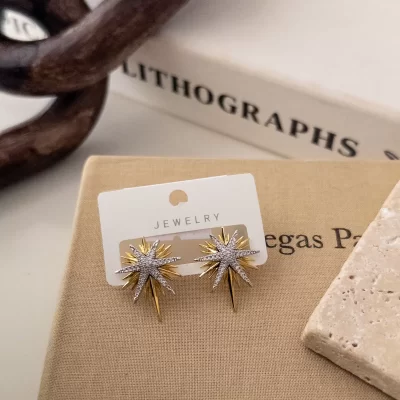 Çift Renk Zirkon Taş İşlemeli Kutup Yıldızı Küpe