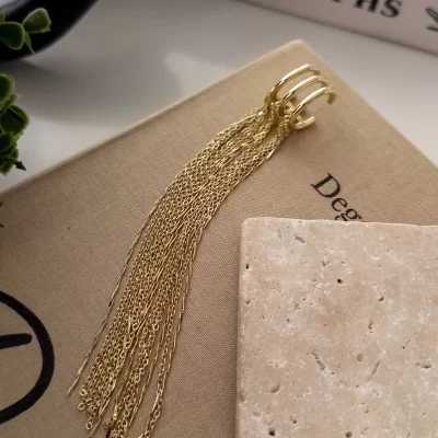 Çoklu Uzun Zincir Sallantılı Tasarım Earcuff Küpe