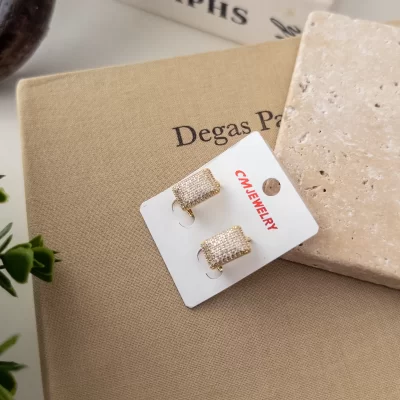 Gömme Zirkon Taşlı Enli Küçük Küpe