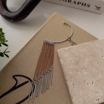 Kulak Arkası Takılan Tasarım Uzun Sallantılı Deliksiz Küpe