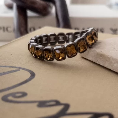 Lastikli Kahverengi Taşlı Tasarım Bileklik