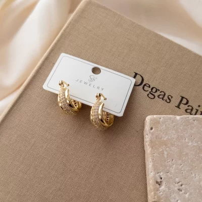 Ortası Zirkon Taşlı Kalın Halka Küpe