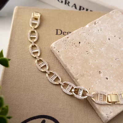 Özel Seri Kuyumcu İşçilikli Zirkon Baget Taş Detaylı Tasarım Bileklik