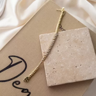 Özel Seri Ortası Burgu Zirkon Taş İşlemeli Tasarım Bileklik