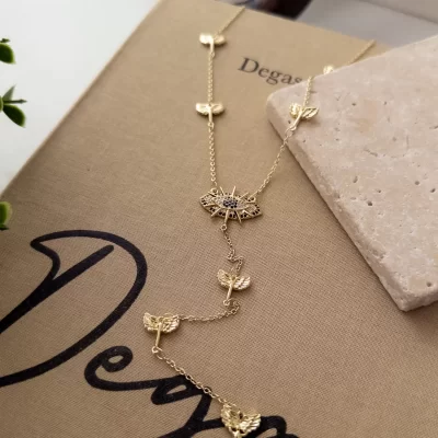 Özel Seri Tasarım Zirkon Taşlı Göz Mikail Figürlü Y Kolye