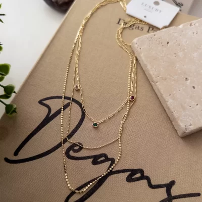 Renkli Zirkon Taş Detaylı Çoklu Zarif Kombin Kolye