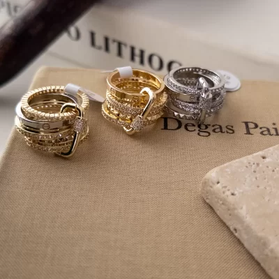 Standart 18 Numara Cartier Zirkon Taşı İşlemeli Tasarım Çoklu Yüzük