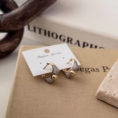 Top Detaylı Zirkon Taş İşlemeli Çift Renk Halka Küpe