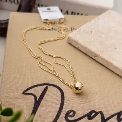 Top Plaka Ucu Üçlü Top Zincirli Zarif Tarz Kolye