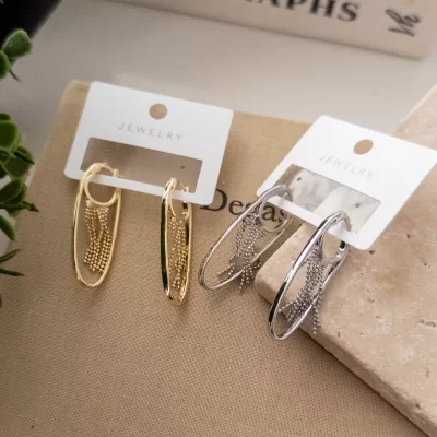 Top Zincir Sallantılı Tasarım Plaka Küpe