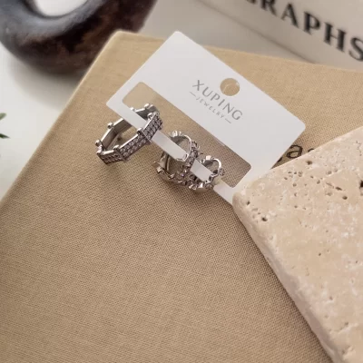 Xp Gümüş Renk Zirkon Taşlı Üçlü Kombin Set Küpe