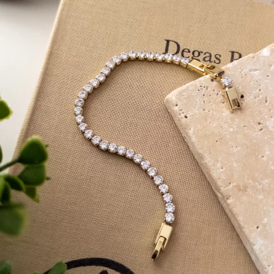 Xp Özel Seri 3mm Zirkon Taş Su Yolu Gold Renk Bileklik