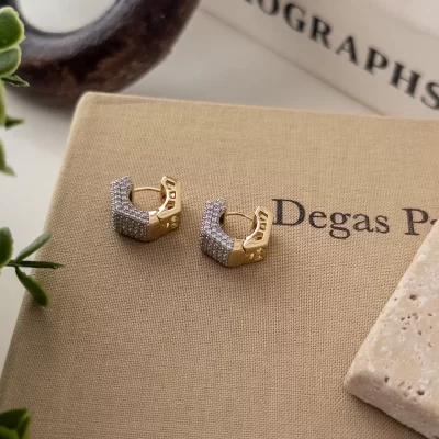 Xp Özel Seri Çift Renk Zirkon Taş İşlemeli Tombul Küçük Boy Halka Küpe