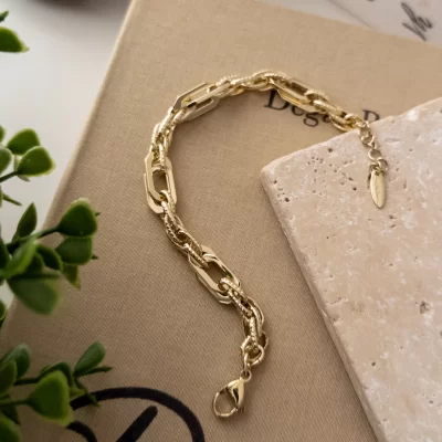 Xp Özel Seri Dikdörtgen Plaka Detaylı Zincir Örgü Kalın Bileklik