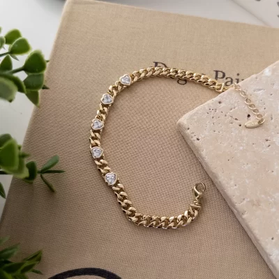 Xp Özel Seri Kalp Figür Zirkon Taş Detaylı Zincir Bileklik