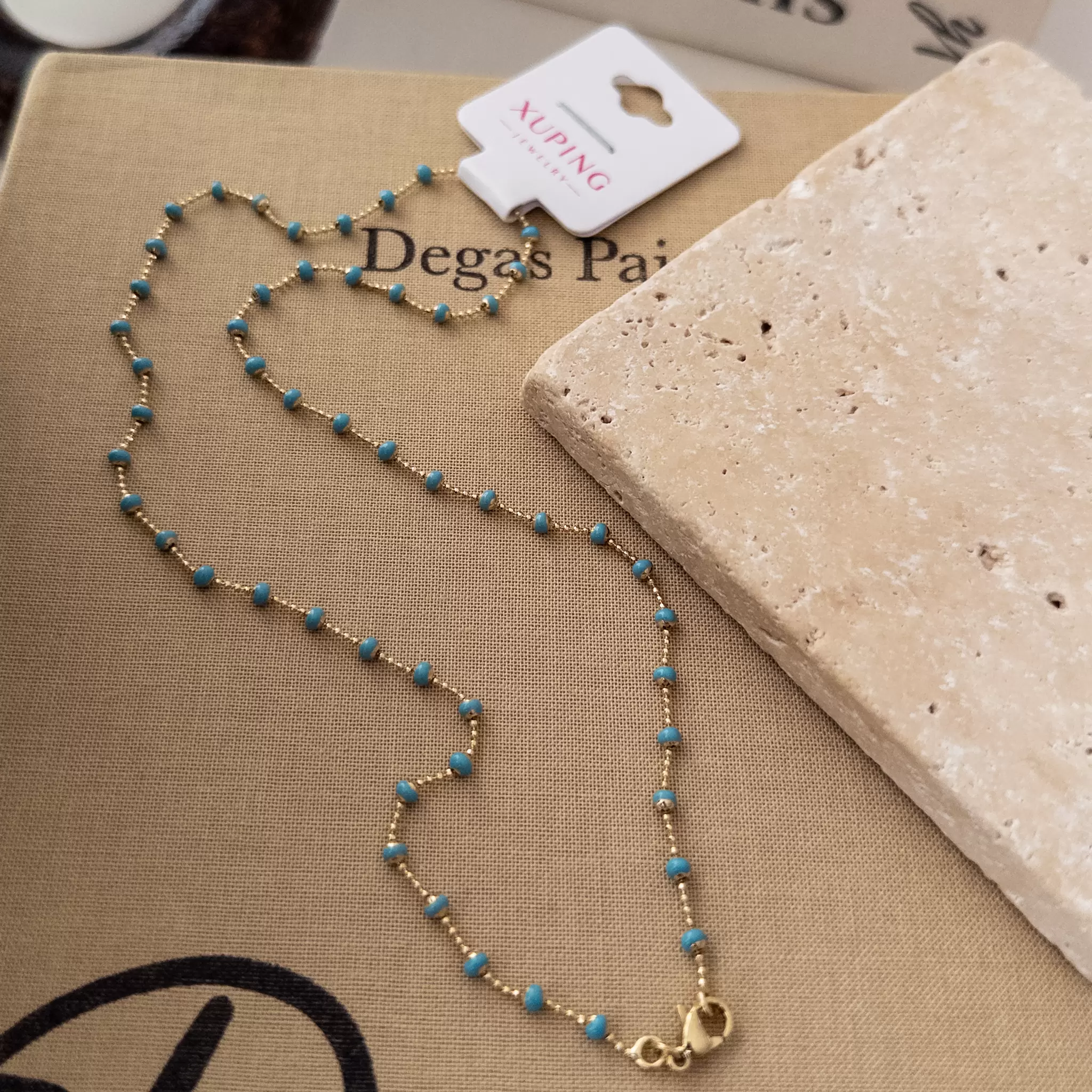 Xp Özel Seri Mavi Boncuklu Top Zincirli Zarif Kolye